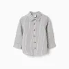 Long sleeve cotton shirt with stripes B&S for baby boys, white/grey
