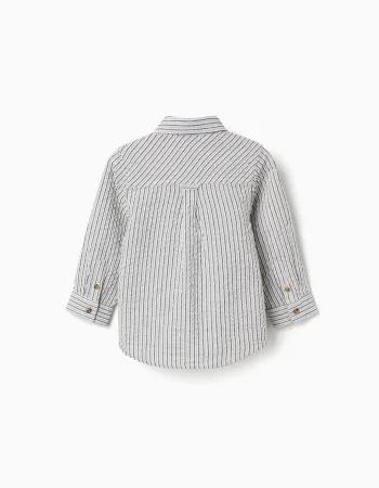 Long sleeve cotton shirt with stripes B&S for baby boys, white/grey