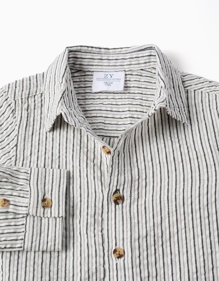 Long sleeve cotton shirt with stripes B&S for baby boys, white/grey