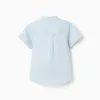 Linen and cotton short sleeve shirt with pocket for baby boys, light blue