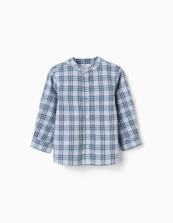 Cotton checked shirt with roll-up sleeves B&S for baby boys, blue