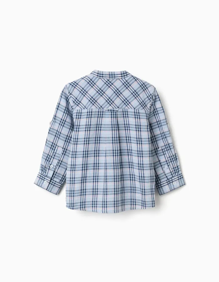 Cotton checked shirt with roll-up sleeves B&S for baby boys, blue