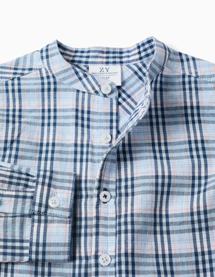 Cotton checked shirt with roll-up sleeves B&S for baby boys, blue