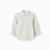 Long sleeve cotton shirt with Vichy pattern B&S for baby boys, white/green