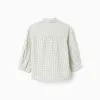 Long sleeve cotton shirt with Vichy pattern B&S for baby boys, white/green