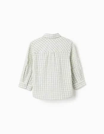 Long sleeve cotton shirt with Vichy pattern B&S for baby boys, white/green