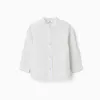 Striped cotton shirt with mao collar B&S for baby boys, white/yellow/blue