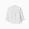 Striped cotton shirt with mao collar B&S for baby boys, white/yellow/blue