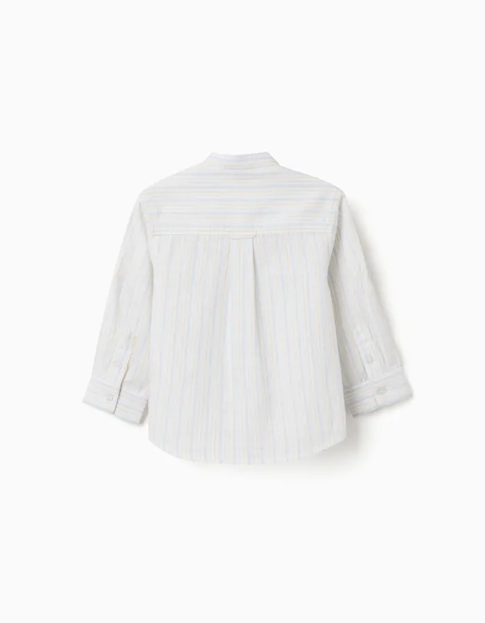 Striped cotton shirt with mao collar B&S for baby boys, white/yellow/blue