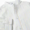 Striped cotton shirt with mao collar B&S for baby boys, white/yellow/blue