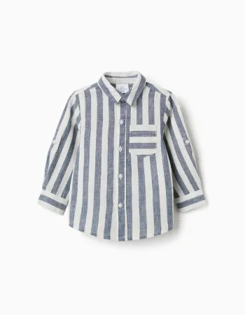 Striped cotton and linen shirt You&Me for baby boys, white/blue