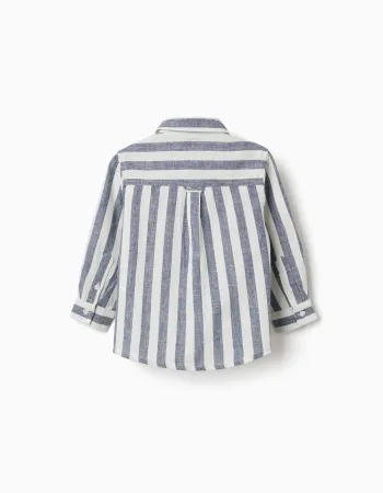 Striped cotton and linen shirt You&Me for baby boys, white/blue