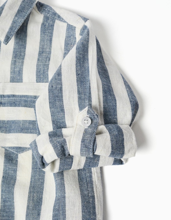 Striped cotton and linen shirt You&Me for baby boys, white/blue