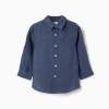 Shirt in linen with roll-up sleeves You&Me for baby boys, blue