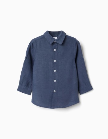 Shirt in linen with roll-up sleeves You&Me for baby boys, blue