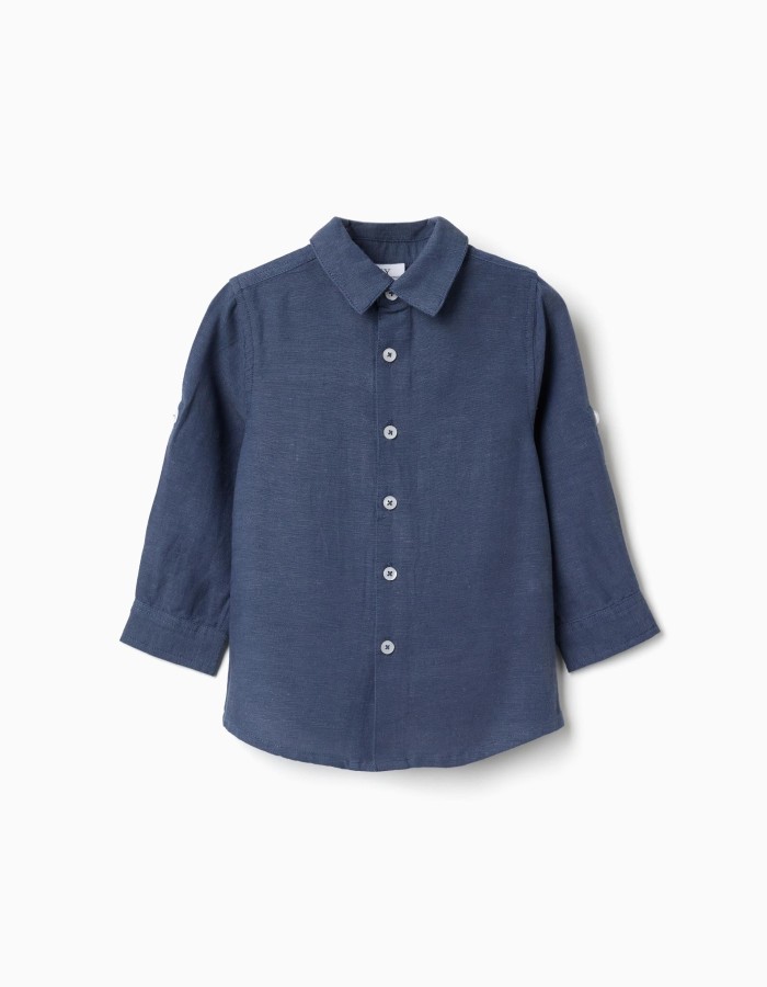 Shirt in linen with roll-up sleeves You&Me for baby boys, blue
