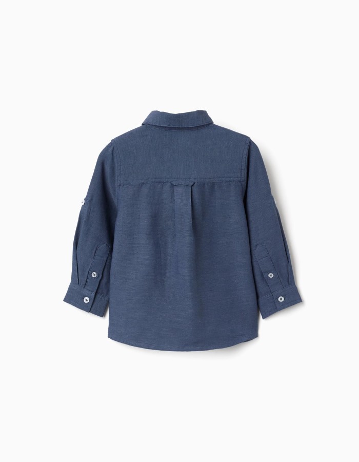 Shirt in linen with roll-up sleeves You&Me for baby boys, blue