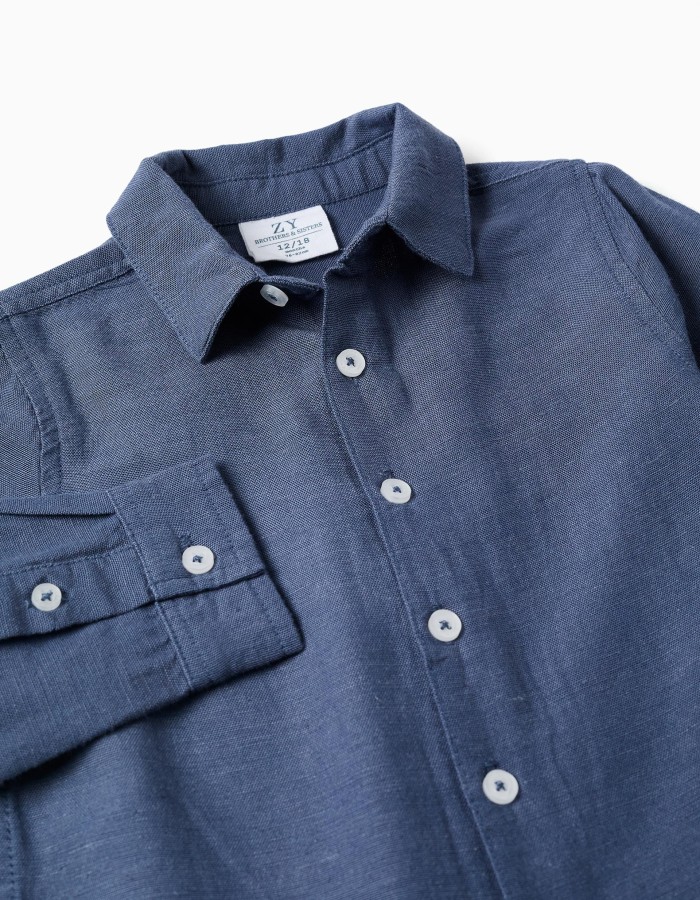 Shirt in linen with roll-up sleeves You&Me for baby boys, blue