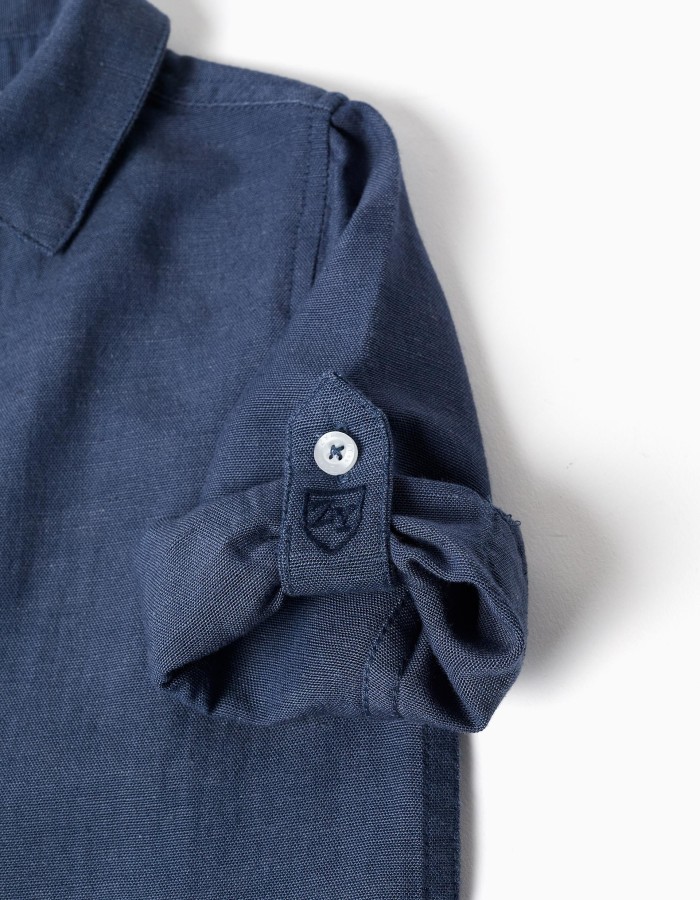 Shirt in linen with roll-up sleeves You&Me for baby boys, blue