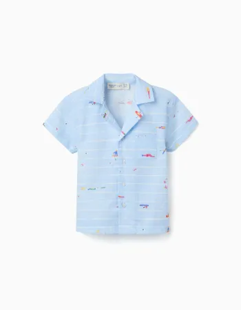 Cotton shirt with print Carolina Celas x Zippy for baby boys, light blue