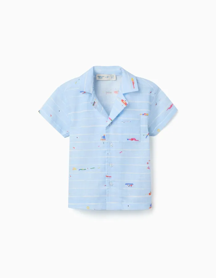 Cotton shirt with print Carolina Celas x Zippy for baby boys, light blue