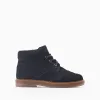 Suede brogue boots with laces for baby boys, dark blue