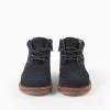 Suede brogue boots with laces for baby boys, dark blue