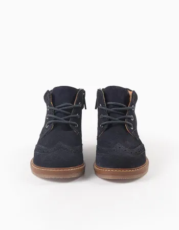 Suede brogue boots with laces for baby boys, dark blue