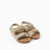Suede footbed sandals with cork insole for baby boys, beige