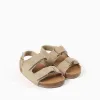 Suede footbed sandals with cork insole for baby boys, beige