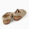 Suede footbed sandals with cork insole for baby boys, beige