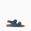 Suede footbed sandals with cork insole for baby boys, dark blue
