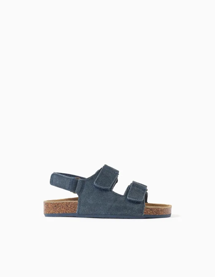 Suede footbed sandals with cork insole for baby boys, dark blue