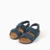 Suede footbed sandals with cork insole for baby boys, dark blue