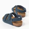 Suede footbed sandals with cork insole for baby boys, dark blue