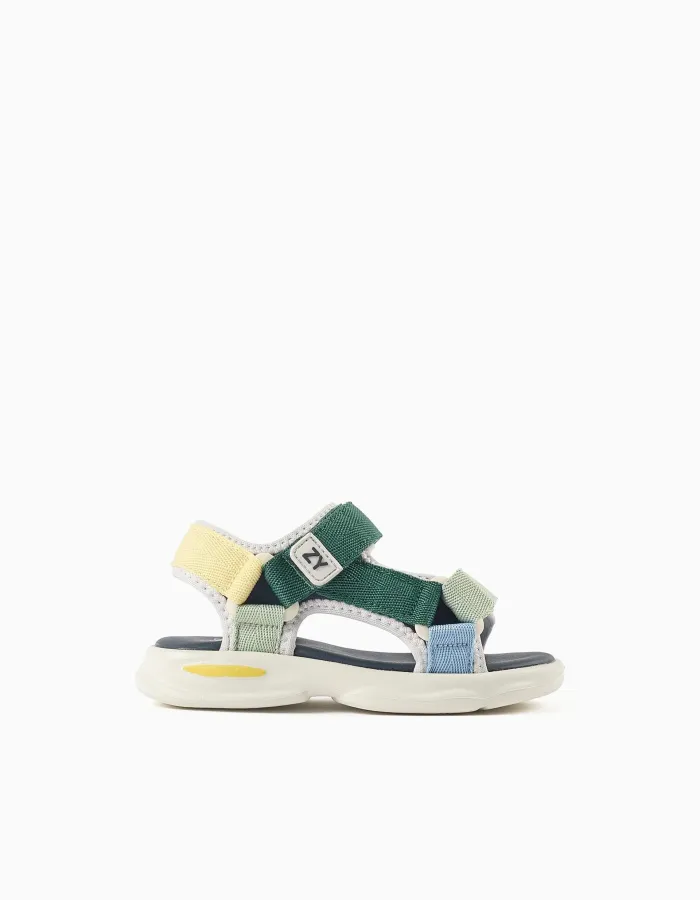 Superlight sandals with touch-fastening straps for baby boys, multicolour