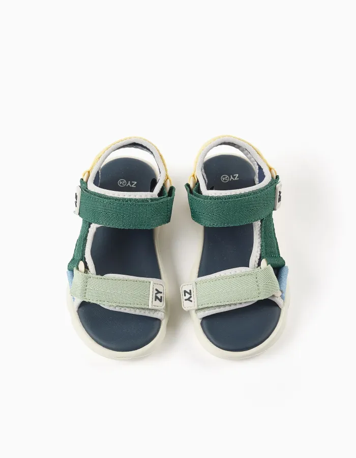 Superlight sandals with touch-fastening straps for baby boys, multicolour