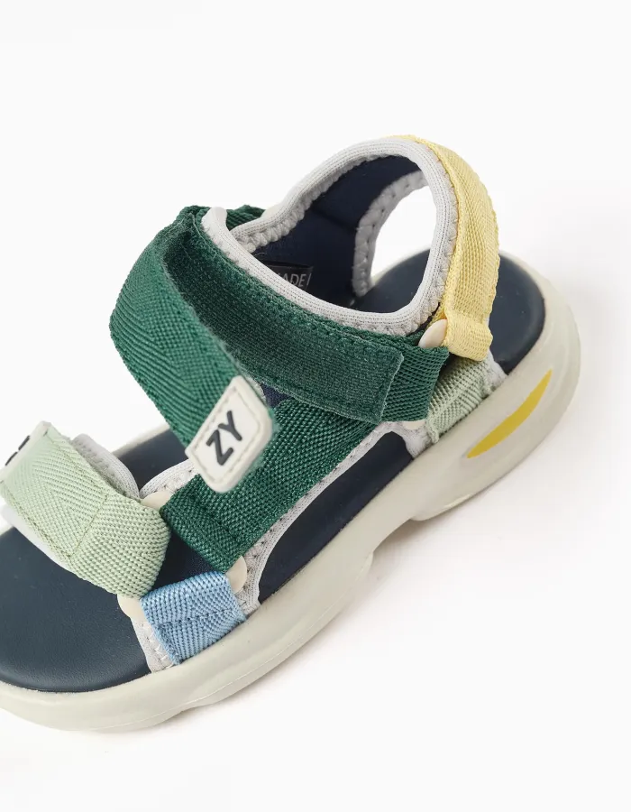 Superlight sandals with touch-fastening straps for baby boys, multicolour