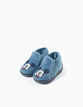 Velvet slippers with Mickey embroidery for babies and boys, blue