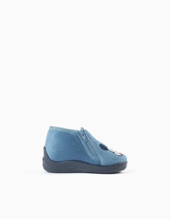 Velvet slippers with Mickey embroidery for babies and boys, blue