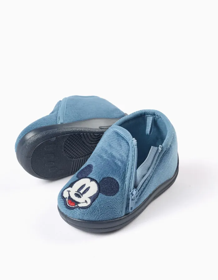 Velvet slippers with Mickey embroidery for babies and boys, blue
