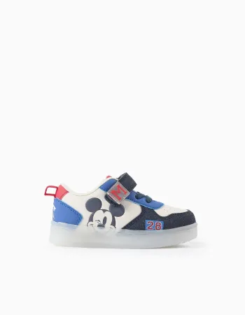 Light-up trainers with Mickey print for baby boys, blue/white/red