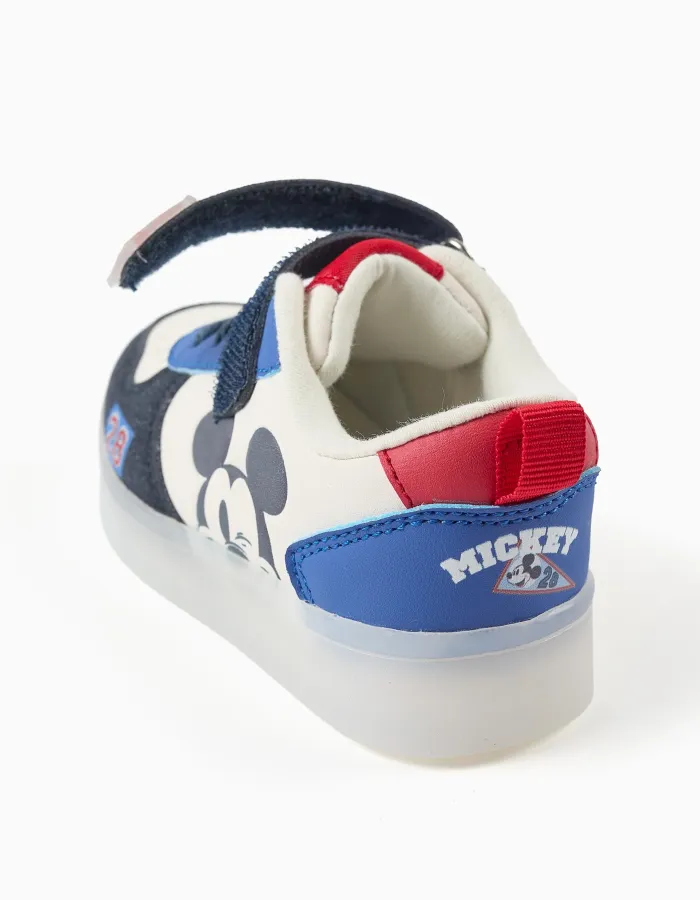 Light-up trainers with Mickey print for baby boys, blue/white/red