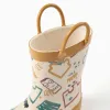 Rubber handle wellies with print for baby boys, light beige/yellow