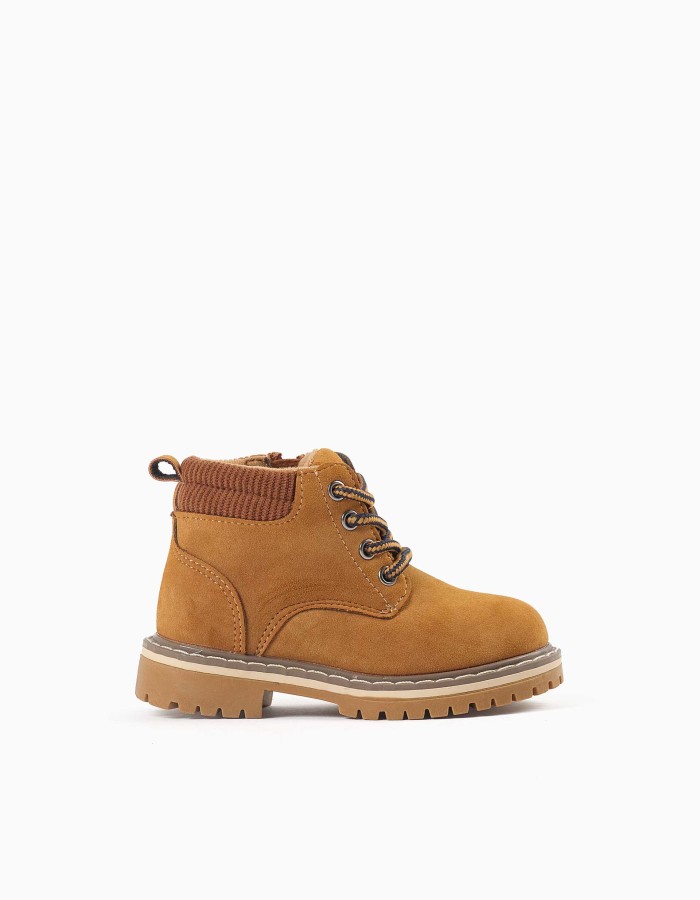 Suedette mountain boots with laces for baby boys, light brown