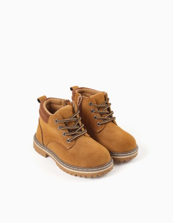 Suedette mountain boots with laces for baby boys, light brown