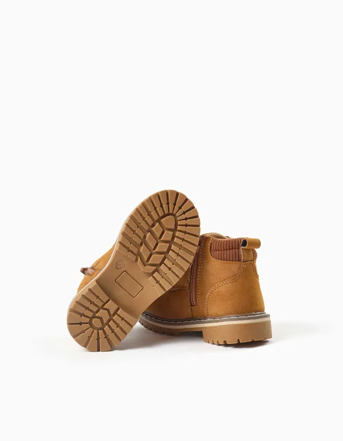 Suedette mountain boots with laces for baby boys, light brown