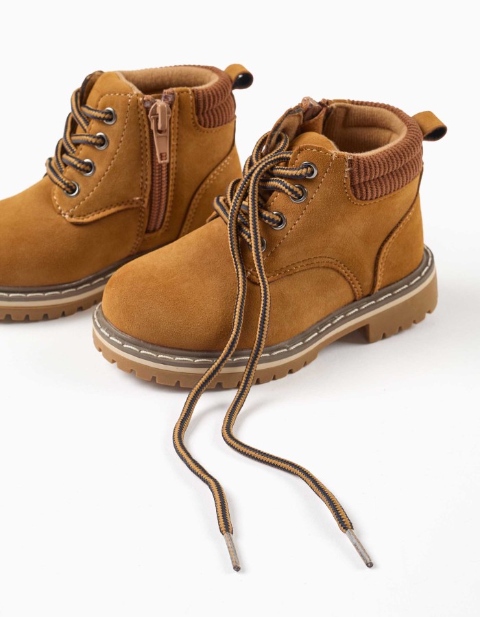 Suedette mountain boots with laces for baby boys, light brown