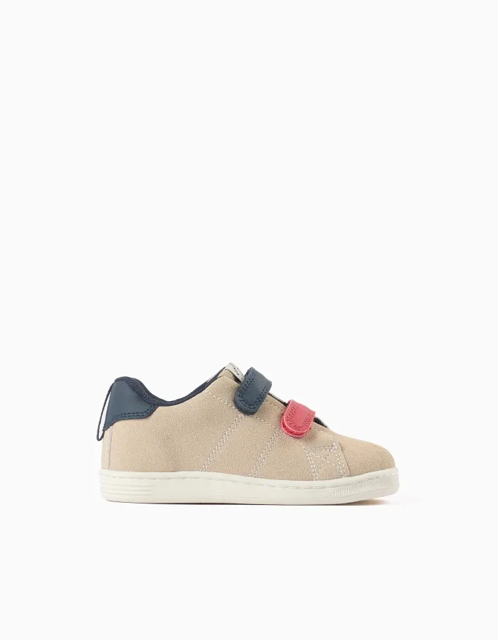 Trainers with touch-fastening straps for baby boys, beige/blue/red