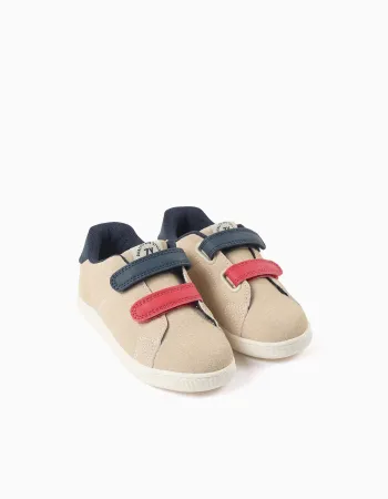 Trainers with touch-fastening straps for baby boys, beige/blue/red